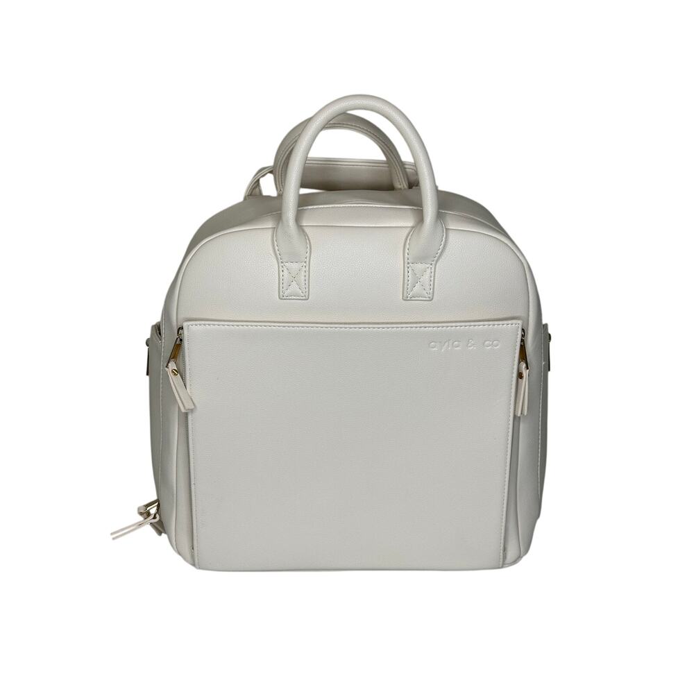 Ayla & Co Vegan Leather Diaper Bag Backpack Ivory White Full Size Gold Hardware
